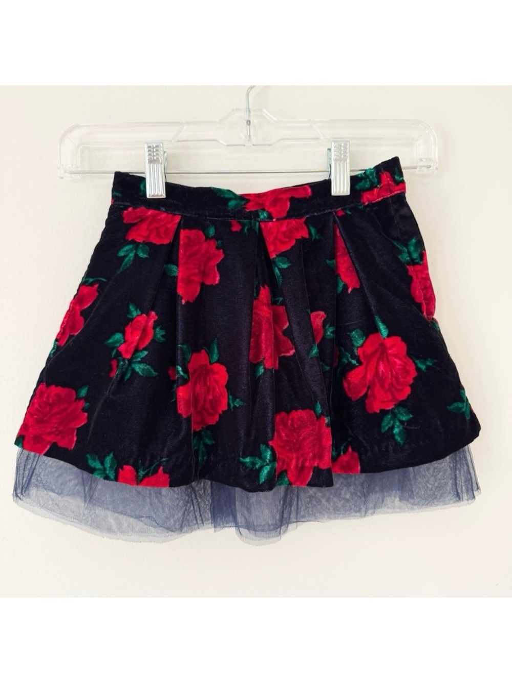Janie and Jack Rose Velvet Tulle Skirt in Dark Marine Rose, Size 3T